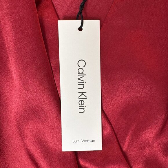 Calvin Klein Women's Satin Blouse Plus Size 1X Red Wrap Front V-Neck NWT $89 - Picture 14 of 16